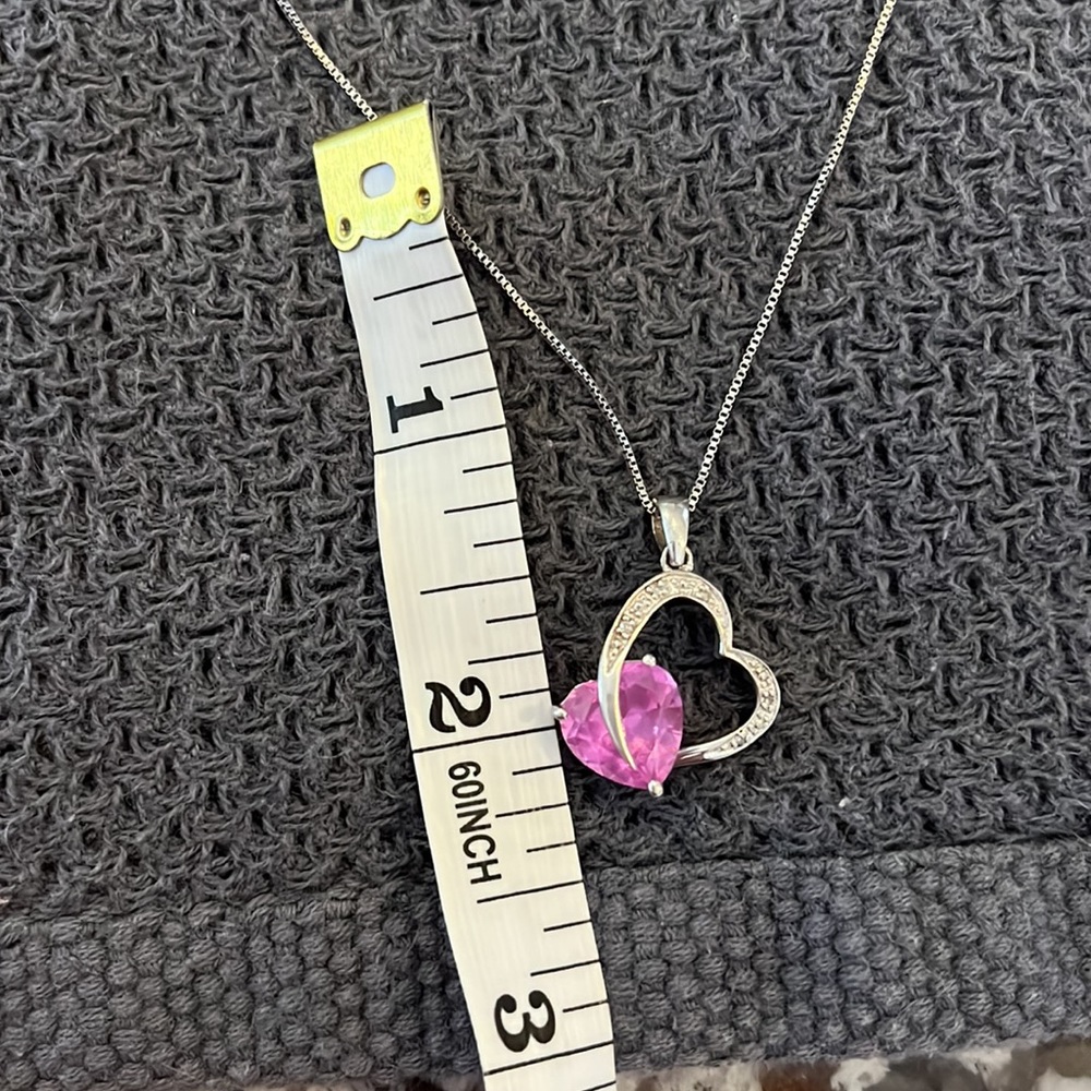 Pink and white sapphire heart-shaped necklace in .925 sterling silver. - Picture 5 of 7